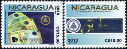 NICARAGUA CENTRAL BANK 50th ANNIVERSARY, EMBLEM, BANKNOTES Sc 2509-2510 MNH 2010 - Nicaragua