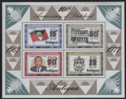 Antigua 1977 MNH Sc 494a Statehood 10th Ann Sheet Of 4 - 1960-1981 Autonomia Interna