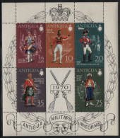 Antigua 1970 MNH Sc 266a Military Uniforms Sheet Of 5, Label - 1960-1981 Interne Autonomie