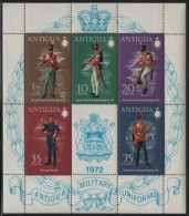 Antigua 1972 MNH Sc 287a Military Uniforms Sheet Of 5, Label - 1960-1981 Autonomía Interna