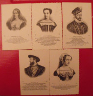 Lots De 5 Cartes Postales. Gravures Portraits De Claude France, François 1er, Diane De Poitiers, Charles IX, Agnès Sorel - Verzamelingen & Kavels