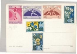 1956 SAN MARINO Cartolina Con AFFRANCATURA FILATELICA Di 6 Francobolli+non Viaggiata-g31 - Storia Postale