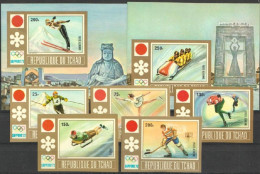 Tchad 1972, Olympic Games In Sapporo, Skiing, Skating, Ice Hockey, 5val +2BF IMPERFORATED - Eishockey