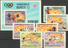 Tchad 1972, Olympic Games In Munich, Archery, Shooting, Judo, Boxing, Athletic, 6val +BF IMPERFORATED - Pugilato
