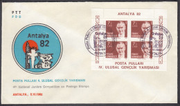 TÜRKEI  Block 22 A, FDC,  Nationale Jugend-Briefmarkenausstellung ANTALYA ’82, 1982 - Hojas Bloque