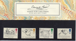 GB GREAT BRITAIN 1988 DEATH CENTENARY OF EDWARD LEAR ARTIST AUTHOR PRESENTATION PACK No 193 +ALL INSERTS VERSE CHILDREN - Presentation Packs