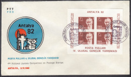 TÜRKEI  Block 22 B, FDC,  Nationale Jugend-Briefmarkenausstellung ANTALYA ’82, 1982 - Hojas Bloque