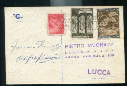 VATICANO 1950 ANNO SANTO + BASILICHE +  POSTA AEREA SU CARTOLINA VIAGGIATA - Storia Postale