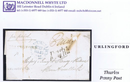 Ireland Uniform Penny Tipperary 1845 Cover To Mountmellick "Paid 1" With URLINGFORD And Italic "Thurles/Penny Post" - Prephilately