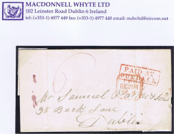 Ireland Louth 1838 Boxed 2-line PAID AT DUNDALK In Red On Cover To Dublin Prepaid Single "6" Sixpence 35 To 45 Miles - Préphilatélie