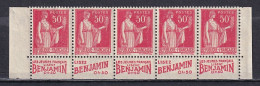 Publicité - YT 283a Paix 50c Type I - Bande De 5 Benjamin Inférieure Texte Complet BdF (Maury : BP 175a) Neuf** - Unused Stamps