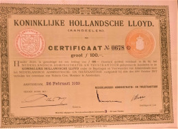 Koninklijke Hollandsche Lloyd - Certificaat Groot 100 Gulden (1919) - Scheepsverkeer