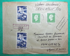 N°669 X2 + 698 X2 MIXTE LIBERATION MARIANNE DE DULAC RECOMMANDE PROVISOIRE AVIGNON VAUCLUSE POUR ANGERS MAINE ET LOIRE - 1944-45 Marianne Of Dulac