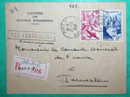 RECOMMANDE PAR AVION MINISTERE DES AFFAIRES ETRANGERES POUR CONSUL DE FRANCE JERUSALEM 17 DECEMBRE 1948 RARE - Lettres & Documents