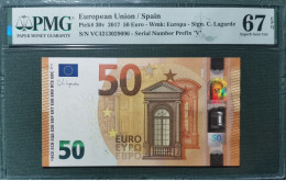 50 EURO SPAIN 2017 LAGARDE V022C2 VC SC FDS UNC. PERFECT PMG 67 EPQ - 50 Euro