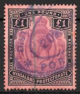 NYASALAND....KING GEORGE V..(1910-36..)...." 1913..".....FISCAL......KEY PLATE........£1.....SG98.....USED... - Nyasaland (1907-1953)