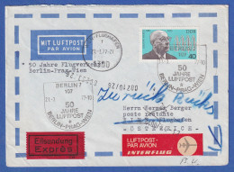 DDR 1977 Interflug 50 Jahre Linie Berlin-Prag-Wien Lp-Eilbrief, Retour - Luftpost