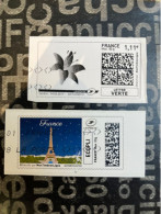 (STAMPS 18-1-2024) FRANCE - Postage Label (2 Postage Labels As Seen On Scan) Eco Pli Or Lettre Verte  Etc (Tour Eiffel) - Timbres à Imprimer (Montimbrenligne)