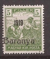 6.-  24 1919  19   BARANYA  UNGARN SERBIA JUGOSLAVIJA OVERPRINT  - B. -  TYP IIINTERESSANT  - TYP II NEVER HINGED - Baranya