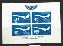 Switzerland 1971 - 1972 Lupo Aero Philatelic Exhibition Cinderella Miniature Sheet MNH , Some Marks On Verso - Neufs