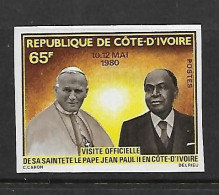 COTE D'IVOIRE 1980  VISITE DU PAPE    YVERT N°538 NON DENTELE  NEUF MNH** - Papes