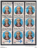U.S.A.:  1980  AIR  MAIL  P. MAZZEI  -  40 C. USED  STAMPS  -  REP.  9  EXEMPLARY  -  D. 10 1/2 X 11  -  YV/TELL. 92 A - 2a. 1941-1960 Usados