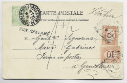 MONACO 5C VERT SEUL CARTE MONTE CARLO 1903 TO ITALIA TAXE 5C+10C GENOVA + REFUSE - Cartas & Documentos