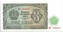 BULGARIE - 3 Leva 1951 UNC - Bulgaria