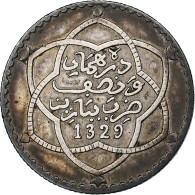 Maroc, 'Abd Al-Hafiz, 1/4 Rial, 2-1/2 Dirhams, 1911/AH1329, Bi-Bariz, Argent - Maroc