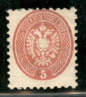 Antichi Stati Italiani - Lombardo Veneto - 1864 - 5 Soldi (43d) - Con Parte Di Filigrana - Gomma Originale - Dentellatur - Altri & Non Classificati