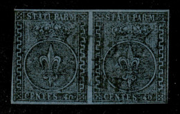 Antichi Stati Italiani - Parma - 1852 - 40 Cent (5a - Azzurro Chiaro) - Coppia Orizzontale - Stretta A Sinistra In Alto  - Andere & Zonder Classificatie