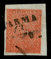 Antichi Stati Italiani - Parma - 1853 - 15 Cent (7e - Senza Valore) Su Frammento - Molto Inchiostrato (tassello Inferior - Autres & Non Classés