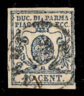 Antichi Stati Italiani - Parma - 1857 - 40 Cent (11a - Azzurro Scuro) Usato - Cert. Raybaudi (1.200) - Andere & Zonder Classificatie