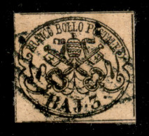 Antichi Stati Italiani - Stato Pontificio - 1858 - 3 Bai (4d - Giallo Paglia) Usato - Cert. AG (1.500) - Other & Unclassified