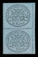 Antichi Stati Italiani - Stato Pontificio - 1870 - Non Ultimati - 5 Cent (32) In Coppia Verticale - Pezzo Inferiore Senz - Andere & Zonder Classificatie