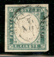 Antichi Stati Italiani - Sardegna - 1855 - 5 Cent (13c - Verde Pisello) - Usato - Piccolo Punto Chiaro (spellatura Al Re - Otros & Sin Clasificación