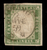 Antichi Stati Italiani - Sardegna - 1859 - 5 Cent (13Ba - Verde Giallo) Usato A Torino (400) - Altri & Non Classificati