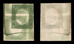 Antichi Stati Italiani - Sardegna - 1863 - 5 Cent Verde Chiaro (13Eb) Con Parte Di 3 Vicini + 5 Cent Verde Cupo (13Ea) - - Autres & Non Classés