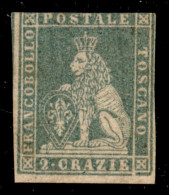 Antichi Stati Italiani - Toscana - 1857 - 2 Crazie (13b) - Gomma Originale - Corto In Alto - Cert. AG (7.000) - Autres & Non Classés