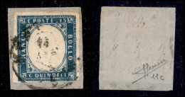 Regno - Vittorio Emanuele II - 1863 - 15 Cent (11e - Azzurro Grigio) Usato A Messina Su Frammento - Sorani (1.200) - Andere & Zonder Classificatie