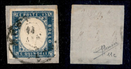 Regno - Vittorio Emanuele II - 1863 - 15 Cent (11e - Azzurro Grigio) Usato A Messina Su Frammento - Sorani (1.200) - Otros & Sin Clasificación