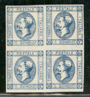 Regno - Vittorio Emanuele II - 1863 - 15 Cent Litografico (13) - In Quartina Con Pezzo Inferiore Destro (13d) Con Linea  - Andere & Zonder Classificatie