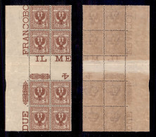 Regno - Vittorio Emanuele III - 1901 - 2 Cent Floreale (69) - Blocco Angolare Di Otto Con Interspazio Al Centro - Filigr - Sonstige & Ohne Zuordnung