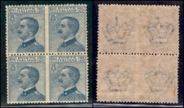 Regno - Vittorio Emanuele III - 1908 - 25 Cent Michetti (83 L) - Quartina Non Dentellata Al Centro In Verticale - Gomma  - Andere & Zonder Classificatie