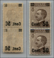 Regno - Vittorio Emanuele III - 1923 – 50 Cent Su 40 Michetti (139zc) – Coppia Verticale Con Decalco Della Soprastampa – - Sonstige & Ohne Zuordnung