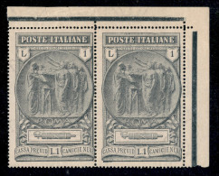 Regno - Vittorio Emanuele III - 1923 - 1 + 1 Lira Camicie Nere (149) - Coppia Angolare Con Filigrana TESO 9/10 A Destra  - Other & Unclassified