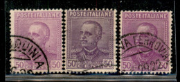 Regno - Vittorio Emanuele III - 1928 - 50 Cent  Parmeggiani (225 + A + Aa) - Insieme Di Tre Valori Con Le Diverse Tonali - Altri & Non Classificati