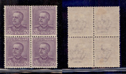 Regno - Vittorio Emanuele III - 1928 - 50 Cent Parmeggiani (225a - Violetto) In Quartina - Gomma Originale (integra Su 3 - Altri & Non Classificati