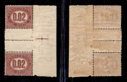 Regno - Servizi - 1875 - 2 Cent (1) - Coppia Verticale Con Interspazio Al Centro - Gomma Originale (500) - Otros & Sin Clasificación