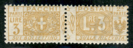 Regno - Servizi - 1914 - 3 Lire Pacchi Postali (14) - Gomma Integra - Sonstige & Ohne Zuordnung